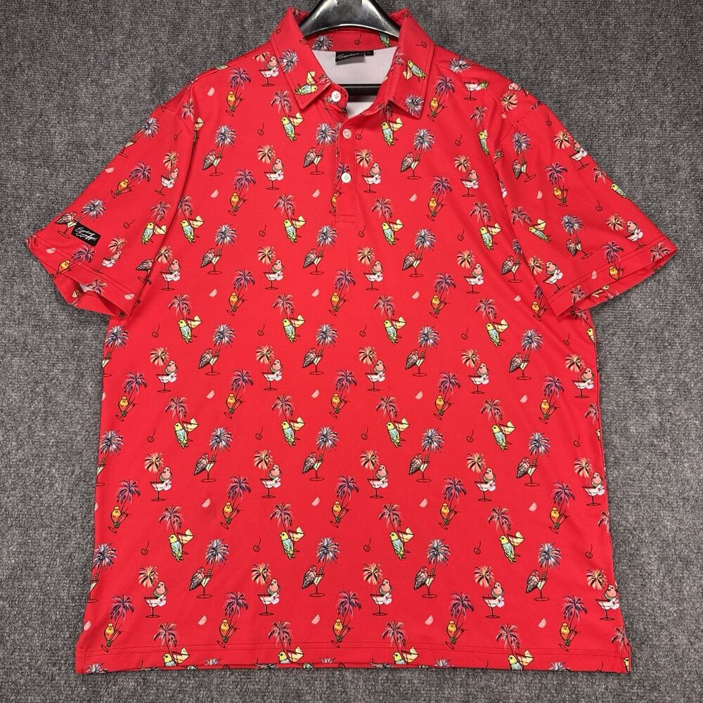 Sunday Swagger Polo Shirt Mens XL Red Cocktail Party Drink Cherry OP Performance - Picture 2 of 5